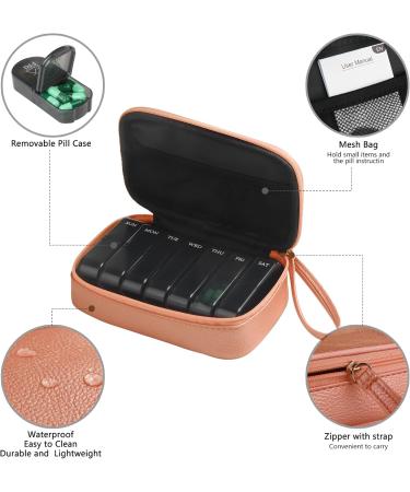 7 Day 2 Times a Day Weekly Pill Organizer in Rose Gold PU Leather Bag - BPA Free Travel Pill Dispenser for Medication and Vitamins - Buy Online on GoSupps.com