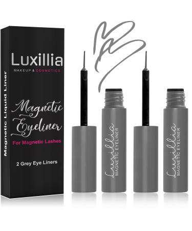 Luxillia (2 Pack) Grey Magnetic Eyeliner for Magnetic Eyelashes, Upgraded Strongest Hold, Most Natural Look, Waterproof, Smudge Proof Liquid Liner, Works Perfectly with all Magnetic Eye Lashes