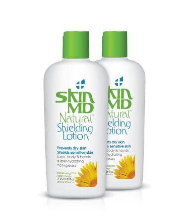Skin MD Shielding Lotion for Face and Body - Relief for Eczema and Psoriasis Face moisturizer Primer Works on Rosacea Safe for Kids for all Skin Types (8oz -2 Pack)