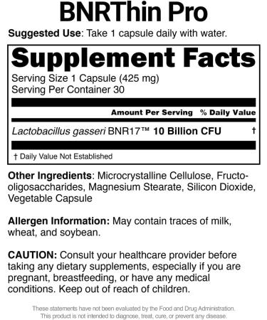 BNRThin Pro Probiotic Lactobacillus Gasseri BNR17 10 Billion CFU Guaranteed Digestive Health 30Capsules x 6packs 180 Count (Pack of 1) - Buy Online on GoSupps.com