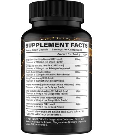 Shilajit Ashwagandha Rhodiola Rosea Panax Ginseng - for Men and Women - Shilajit Capsules - 60 Veggie Capsules 60 Count (Pack of 1) - Buy Online on GoSupps.com