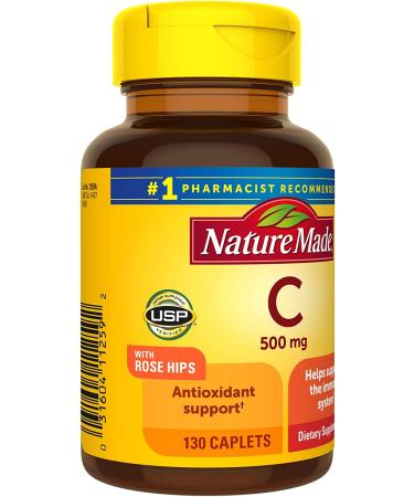 Nature Made Vitamin C with Rose Hips 500 mg - 130 Caplets for Immune Support - Buy Online on GoSupps.com