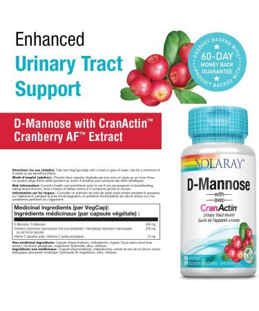 Solaray D-Mannose with CranActin Cranberry Extract 1000mg | For Normal Healthy Urinary Tract Support | Non-GMO & Vegan | 60 VegCaps (Pack of 1) 1 count (Pack of 1) - Buy Online on GoSupps.com