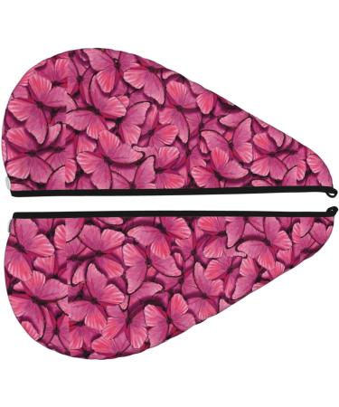 Hair Towel Wrap - Quick Drying Towel Turban with Button | Pink Butterfly Design - Buy Online on GoSupps.com