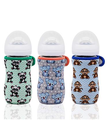 Neoprene Glass Baby Bottle Sleeve Covers for 8 oz Philips Avent - Set of 3 Panda Koala Monkey | Adjustable, Heat/Cold Retention, Non-Slip Grip - Buy Online on GoSupps.com