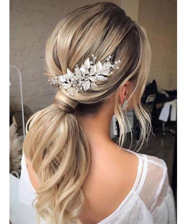 Latious Silver Bride Wedding Hair Comb Crystal Bridal Side Comb Leaf Hair Piece Rhinestone Hair Accessories for Women and Girls (Silver) - Buy Online on GoSupps.com