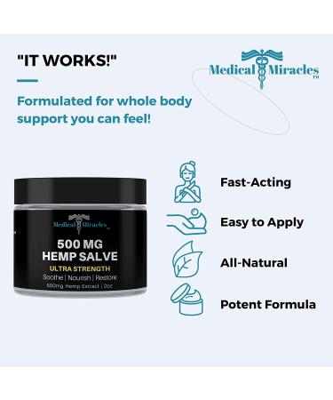 Medical Miracles Hemp 500 Mg Ultra Strength Healing Salve | Ideal for Hips, Joints, Neck, Back, Elbows, Hands & Knees | Made in USA - Buy Online on GoSupps.com