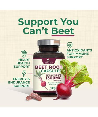 Beet Root Capsules 1300mg - Extra Strength Red Beetroot Powder Supplement Supports Nitric Oxide Production Heart Health & Natural Energy Non-GMO Vegan Gluten Free 120 Veggie Capsules 120 Count (Pack of 1) - Buy Online on GoSupps.com