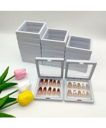 2023 Newest Press On Nail Packaging Boxes 20 Pack 3D Floating Press On Nail Storage Box Nail Display Box with 60pcs Double Sided Adhesive Nail Display Tape for Nail Tech Business Nail Salon Supplies A-White