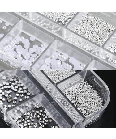 12 Grid Nail Art Rhinestones Rhinestones for Nails Semicircular Pearl Balls Nail Charms Small Stainless Steel Beads Caviar Beads White Flatback Beads for Women Acrylic Nail Decorations Design - Buy Online on GoSupps.com