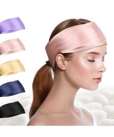 FANTASTIC HOUSE Silk Spa Headbands for Washing Face, 100% Mulberry Silk Scarf for Hair Wrapping, Adjustable Ponytail Face Wash Headbands for Women and Girls for Sleep, Makeup, Sport Pink