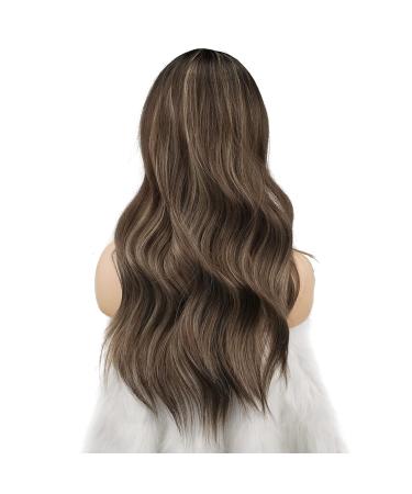 Fine Long Curly Wig - 55 cm Brown Mixed Blonde Synthetic Wavy Wig for Women | Perfect for Parties - Buy Online on GoSupps.com