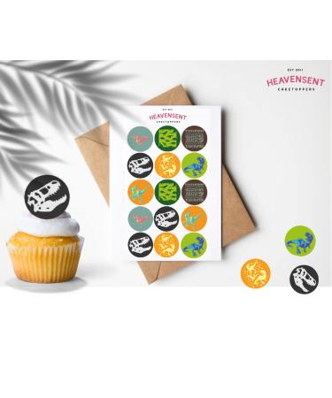 30x Pre-cut Jurassic Dinosaur (A) Circles Edible Thick Wafer Card Standing Cupcake Toppers Birthday Party Cake Decorations