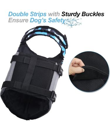 Vivaglory Camo Blue Dog Life Jacket - Durable Adjustable Floatation for Large Dogs (Chest 66-79 cm) - Excellent Buoyancy & Safe Fastening System - Buy Online on GoSupps.com