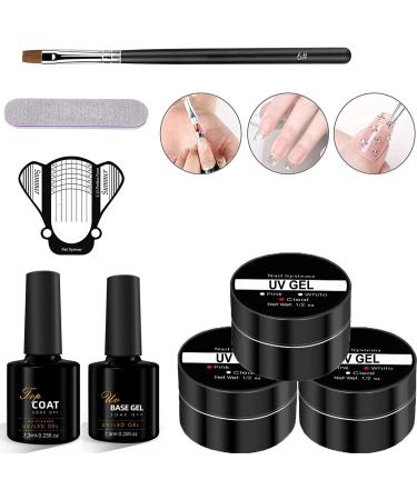 TEEROVA Builder Gel Nail Kit - 3 Colors 30g Clear Pink White Nail Extension Hard Gel Nail Kit Nail Strengthen UV Gel Nail Art Manicure Set with Nail Forms Nail Brush Gel Base Top Coat Set - Buy Online on GoSupps.com