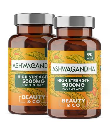 Ashwagandha 5000mg 180 Tablets (2x90) High Strength Ashwagandha- 6 Months Supply Pure Ashwagandha Vegan Made in UK.
