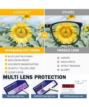 AQWANO Rimless Reading Glasses - Stylish Blue Light Blocking Women s Readers Frameless Design Anti-Blue Ray Reduce Eyestrain Black 1.25 - Buy Online on GoSupps.com