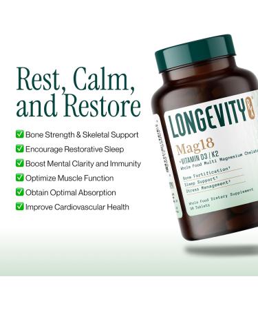 Longevity Rx Mag18 Peptide-Bound Magnesium Complex with D3 & K2 Bone & Muscle Support Mental Clarity Sleep Aid - Buy Online on GoSupps.com