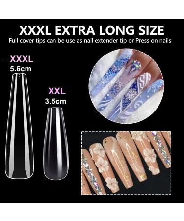 gootrades XXXL Coffin Nail Tips - 360pcs 3XL Extra Long 54mm Sharp Full Cover Clear False Nails | Press On DIY Manicure & Salon Use | 12 Sizes 0-11 - Buy Online on GoSupps.com