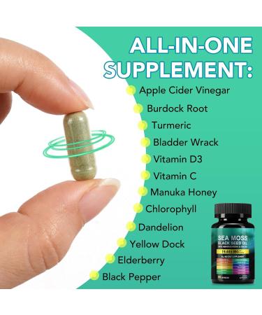 CFXYHNOX Sea Moss Black Seed Oil Ashwagandha Ginger Sea Moss Capsule Supplement with Turmeric Burdock Root Bladderwrack Vitamin C Vitamin D3 Black Seed Oil Capsule 60 Count - Buy Online on GoSupps.com