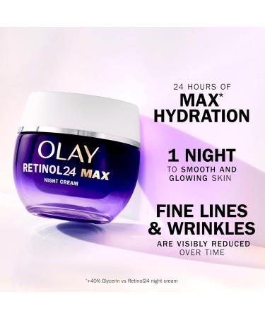 Olay Retinol 24 MAX Night Cream Face Moisturiser Skincare with Antioxidant Vitamin E 40% Glycerin Overnight Anti Aging Skin Care: Smooths Renews and Hydrates 50ml (vs Retinol24 Night Cream) Olay Retinol MAX Night Cream 50ml - Buy Online on GoSupps.com