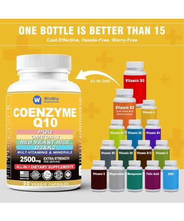 CoQ10 1000mg Supplement | Heart Health & Energy Boost with PQQ Omega 3 Red Yeast Rice & Essential Vitamins - 90 Capsules - Buy Online on GoSupps.com