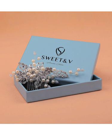SWEETV Rhinestone Pearl Bridal Hair Comb Clip - Wedding Accessories for Bride Bridesmaid in Silver - Buy Online on GoSupps.com