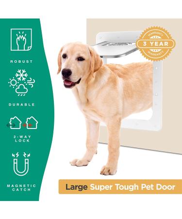 Hakuna Pets Super Tough 2-Way Locking Pet Door for Screens, Doors, Walls, Glass - Large White - Buy Online on GoSupps.com