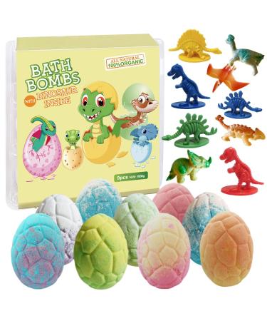 Dino Egg Bath Bomb Gift Set with Dinosaur Inside, 9 Pack Organic Bath Bombs with Surprise Inside, Handmade Fizzy Balls for Kids 18 Piece Set