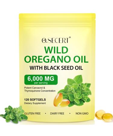 Oil of Oregano with Black Seed Oil - 6000mg Organic Oregano Oil Capsules 2-in-1 Oregano Supplement for Immune Health with High Carvacrol & Thymoquinone - Non-GMO Extra Strength Herbal Supplement