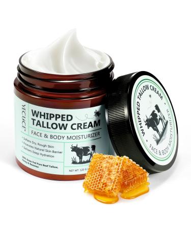 NIFEISHI Beef Tallow for Skin Whipped Tallow and Honey Balm Grass Fed & Organic Tallow Face Moisturizer Lip Balm Deeply Moisturizing for Face & Body 120g/4.2 oz