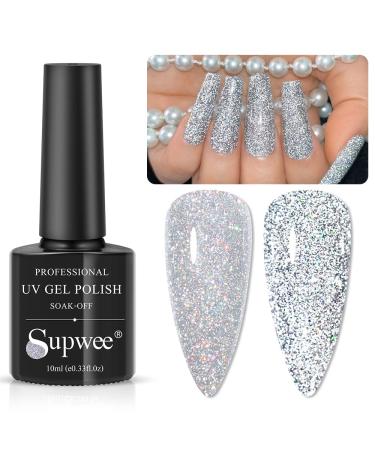 Supwee Silver Reflective Glitter Gel Politur Sparkling Diamond Nagel Gel Confirm UV/LED GLINGE GEL HOLOGY GLITTER GEL NAGELLACK MANIKUNE DIY at home Salon Qcszj001