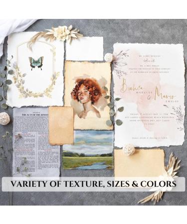 Rough Textured Watercolor Paper 7.5x11.5 - 150GSM Handmade Deckle Edge Paper - Off-White Virgin Egyptian Cotton - 50 Sheets by Leather Village - Buy Online on GoSupps.com