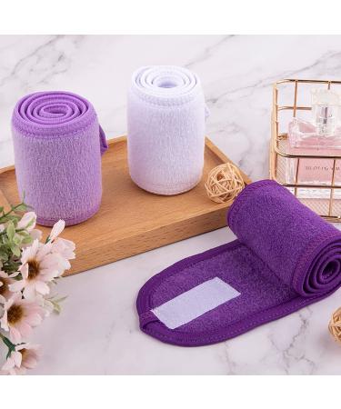 Whaline Spa Facial Headband Set â€“ Adjustable Terry Cloth Makeup Wraps (3 Pcs: White, Purple, Dark Purple) for Face Washing & Showers - Buy Online on GoSupps.com