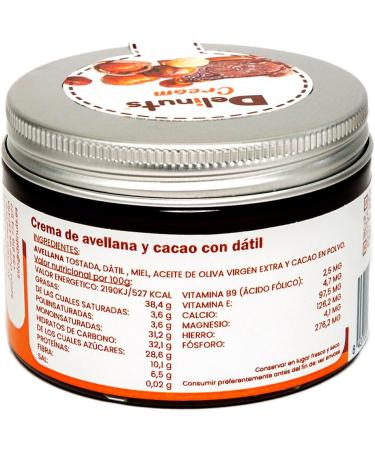 Delinuts CREAM - 6 Jars of hazelnut cream date honey EVOO and cocoa - 100% natural ingredients no additives - 6x180g - Buy Online on GoSupps.com