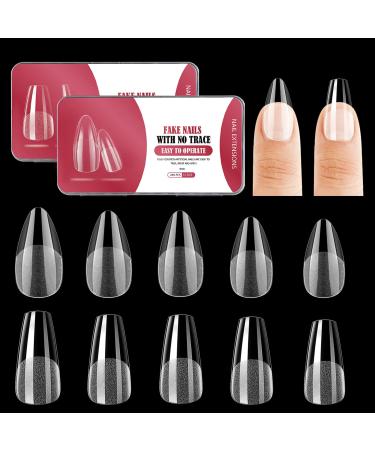 240 PCS 12 Sizes Gel Nail Tips Set Soft Nail Art Gel Nail Extensions Pre-Buffed Artificial Nails Gel Nail Tips Kit Fit All Nails (Medium Coffin+Medium Almond) Medium Coffin&Medium Almond