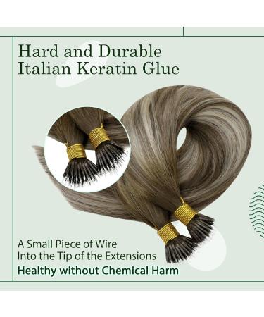 RUNATURE Nano Ring Hair Extensions Real Human Hair Blonde to Brown Ombre 20 Inch 50g A-Nano-#3/8/22 - Buy Online on GoSupps.com