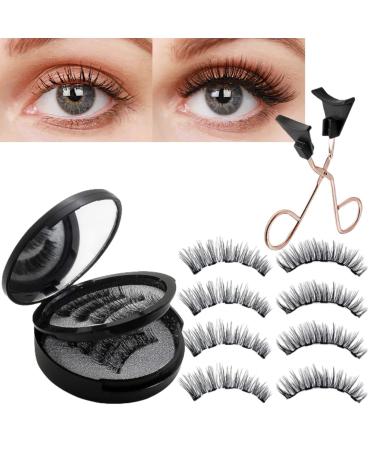 4 Pairs Magnetic Eyelashes Natural Look Magnetic Eyelashes with Applicator Reusable Magnetic Eyelashes 3D Magnetic Eyelash Partner Set Waterproof False Lashes Magnetic No Glue Or Eyeliner Required