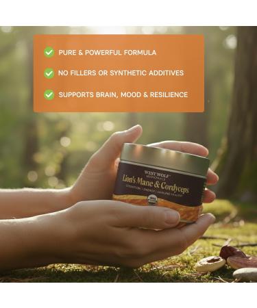 West Wolf Medicinals Lion's Mane & Cordyceps Mushroom Extract Powder Capsules| High Potency/Over 30% Beta Glucans| No Fillers| USDA Organic| 120Capules/ 4Months Supply | Eco-Friendly Packaging - Buy Online on GoSupps.com