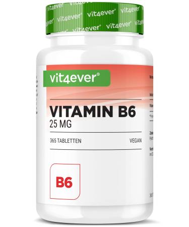 Vitamin B6 P-5-P - 365 Tablets - Hchdosed to 25 mg (Pyridoxal-5-phosphate) - Premium: Vitamin B6 Bioactive - No Additives - Vegan