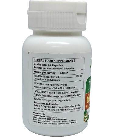 Safed Musli Capsule 500 mg. 60 Count (Chlorophytum arundinaceum) (Pack of 4) - Buy Online on GoSupps.com