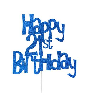 Happy 21st Birthday Cake Topper Decoration in Fun Style (Made in UK) - Dark Blue