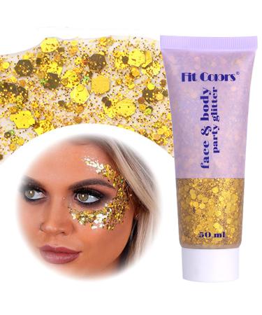 Body Glitter Gel Festival Glitzer Face 50ml Glitter Liquid Gel Body Glitzer Festival Accessories Glitter for Make Up Cosmetic Festival Party DIY Nail Lips (yellow)