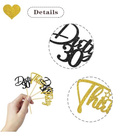 MonMon & Craft Dirty 30 Cupcake Toppers - 30th Birthday Sign - Dirty Thirty Cupcake Toppers - Thirty Dessert Decor- Cheers to 30 Years Party Decorations Black Gold Glitter - 24 Pcs - Buy Online on GoSupps.com