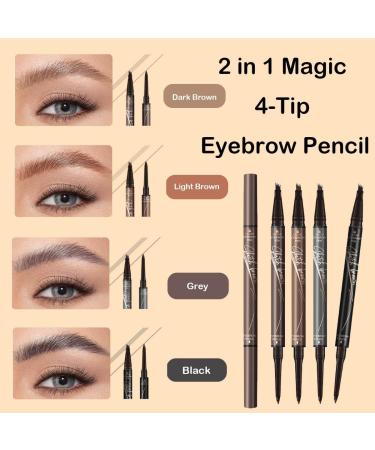 2 In 1 Magic 4-Tip Eyebrow Pencil Eyebrow Magic Pen Eyebrow 4 Tip Brow Pencil 3D Waterproof And Sweat-proof Microblading Eyebrow Pencil Contouring Pen For Natural Makeup Last All Day(Gray) - Buy Online on GoSupps.com