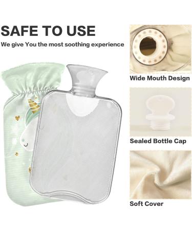 Unicorn Hot Water Bottle with Cover - Soft Warm Light Green Design for Bed Hand Neck & Shoulders - 1L Perfect for Winter - Buy Online on GoSupps.com