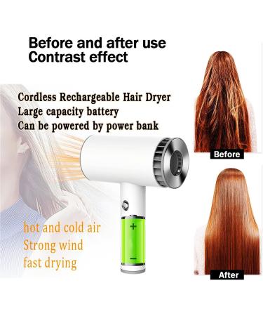 1250W Professional Cordless Hair Dryer 2600mAh USB Rechargeable Cordless Blow Dryers Portable Travel Hairdryer w/Hot/Cold Air for Outdoor/Indoor - Buy Online on GoSupps.com