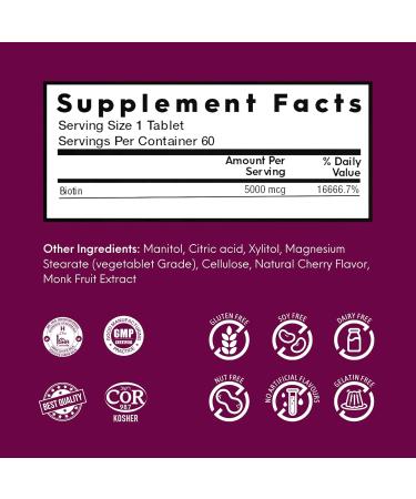 Nutrameltz Biotin 5000 mcg Healthy Hair Growth Supplement Nourishes Nails Makes Skin Smooth Quick Dissolving Tablets for Biotin Deficiency Cherry Flavour (60 Tablets) - Buy Online on GoSupps.com