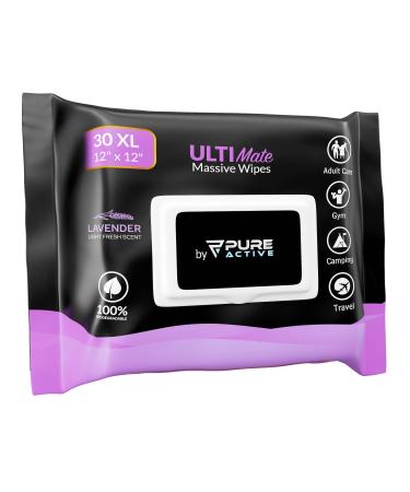 Showerless Body Wipes for Women Deodorant Wipes Women - 30 Extra large 12"x12" Lavender Rinse-Free Body Wipes - Rinse Free Face Wipes Deodorant Wipes For Gym Travel Camping Shower Adult Bathing Wipes