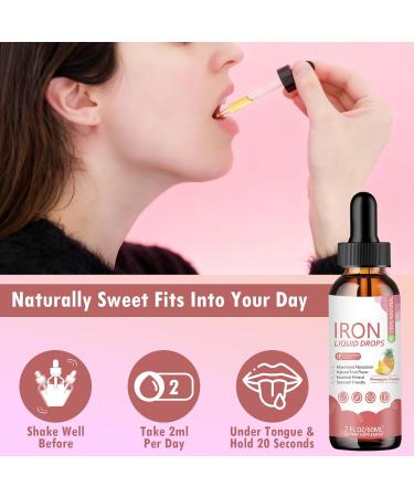 Iron Supplement Liquid Drops - High Absorption Formula with Vitamins C B12 B6 Supports Energy Gentle & Vegan Suitable for Women Men & Children Pineapple Flavor 60 ml 2 Fl Oz (Pack of 1) - Buy Online on GoSupps.com